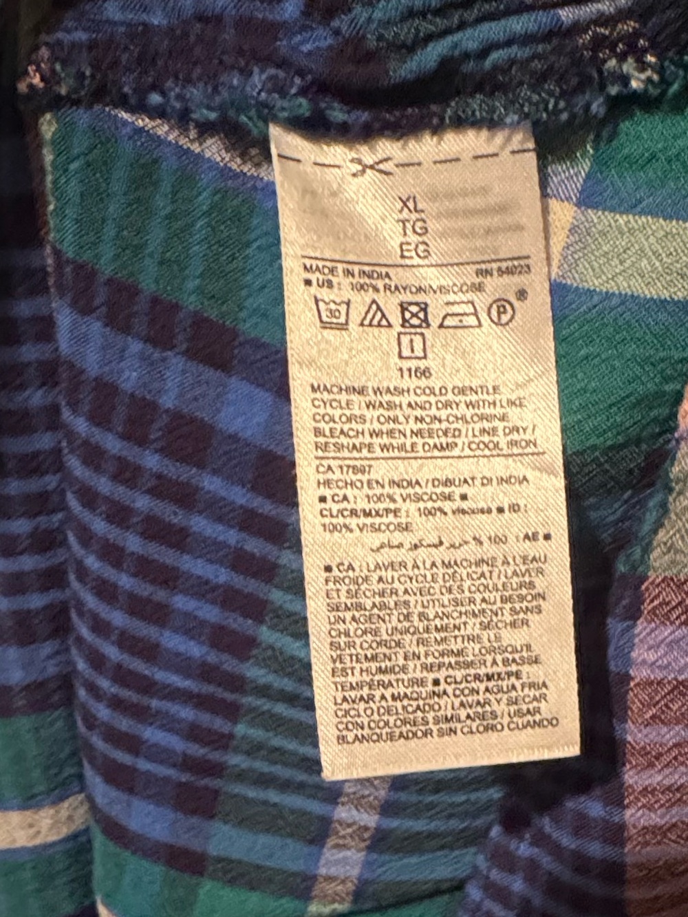 Old Navy Sz XL Blue, Green & Pink Plaid Button-Up Dress or Duster - Picture 8 of 8